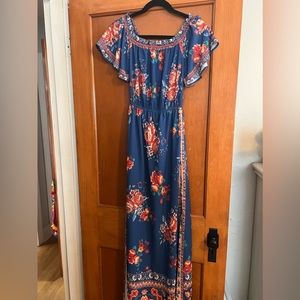 Patterned Maxi Off the Shoulder Dress